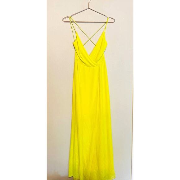 Jay Godfrey Neon Yellow Georgette Zipper Fully Lined High Slit Gown Dress Size 2 - Picture 3 of 13